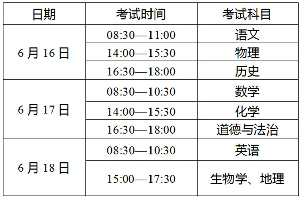 2022年云南中考時(shí)間安排表,云南中考2022具體時(shí)間