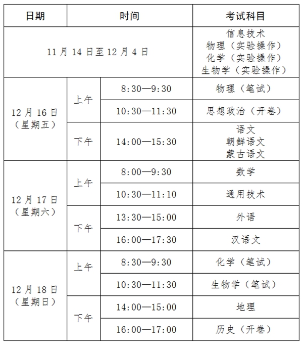 2023年吉林高中各科會(huì )考時(shí)間安排一覽表