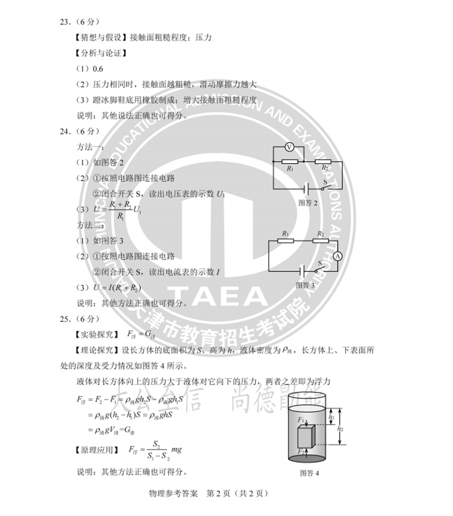 2023年天津中考物理試卷真題及答案