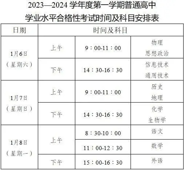 2024年重慶普高學(xué)業(yè)水平考試具體時(shí)間安排