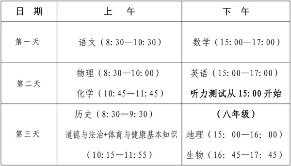 2024年寧德中考時間是幾月幾號,具體各科目時間安排一覽表